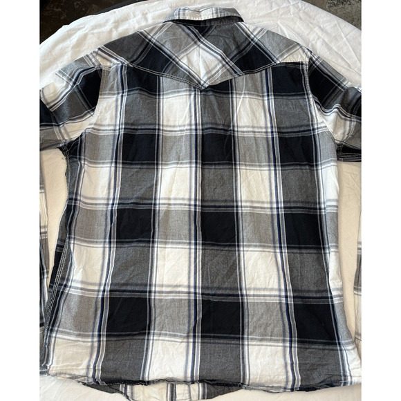 Aeropostale Black/White/Grey Medium Western Plaid Shirt Pearl Snap Long Sleeve - Picture 10 of 12